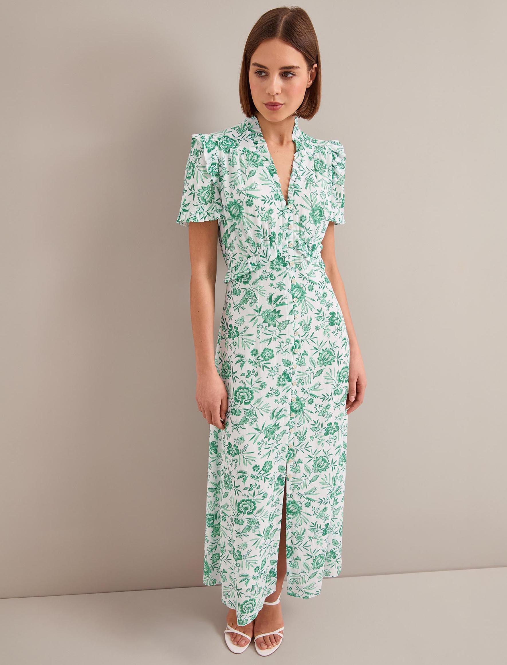 Liliana Cotton Blend Maxi Dress - Green Palm Floral Print - Image 8