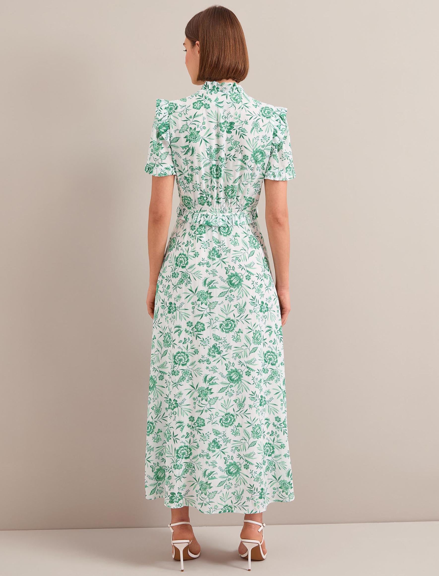 Liliana Cotton Blend Maxi Dress - Green Palm Floral Print - Image 10