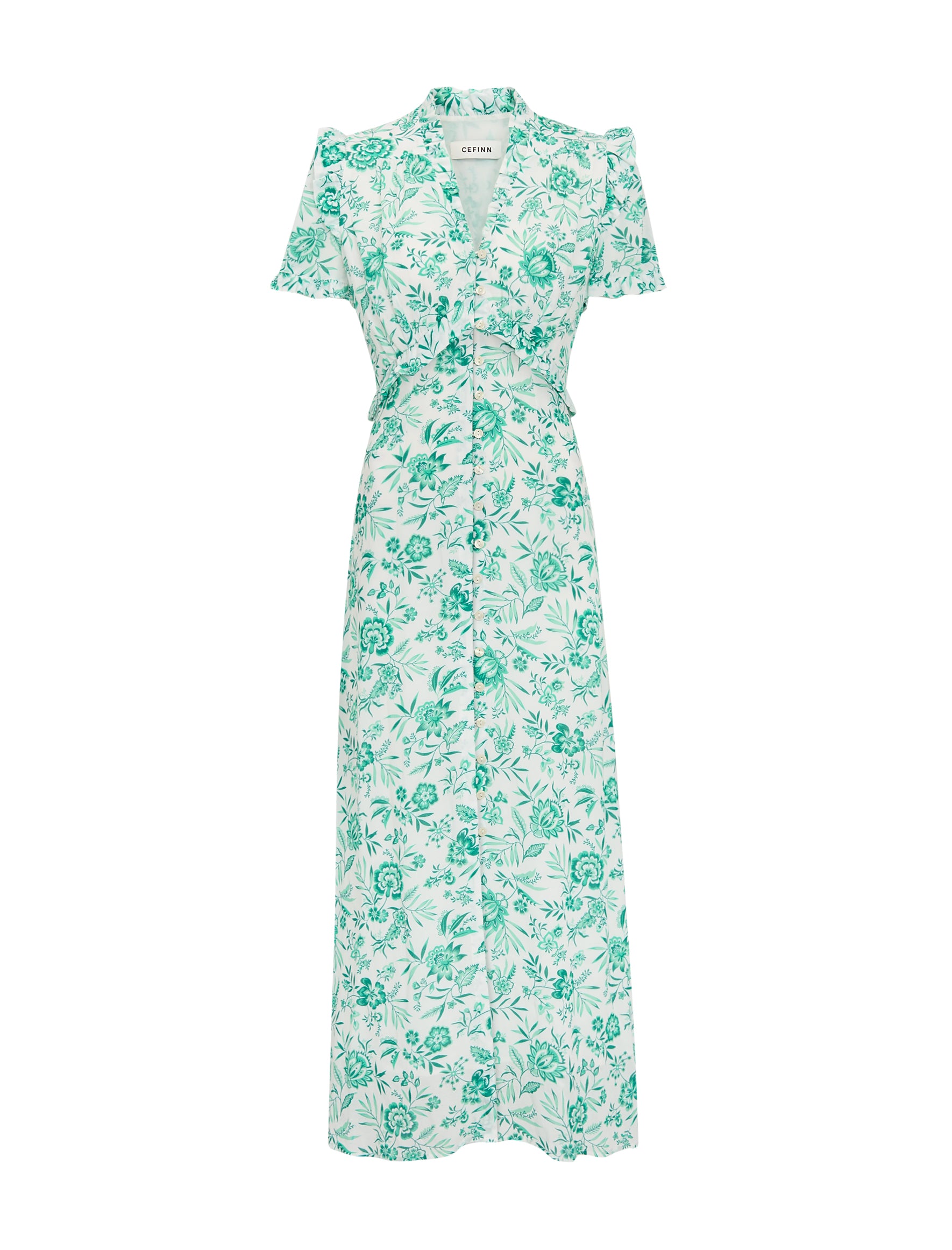 Liliana Cotton Blend Maxi Dress - Green Palm Floral Print - Image 14