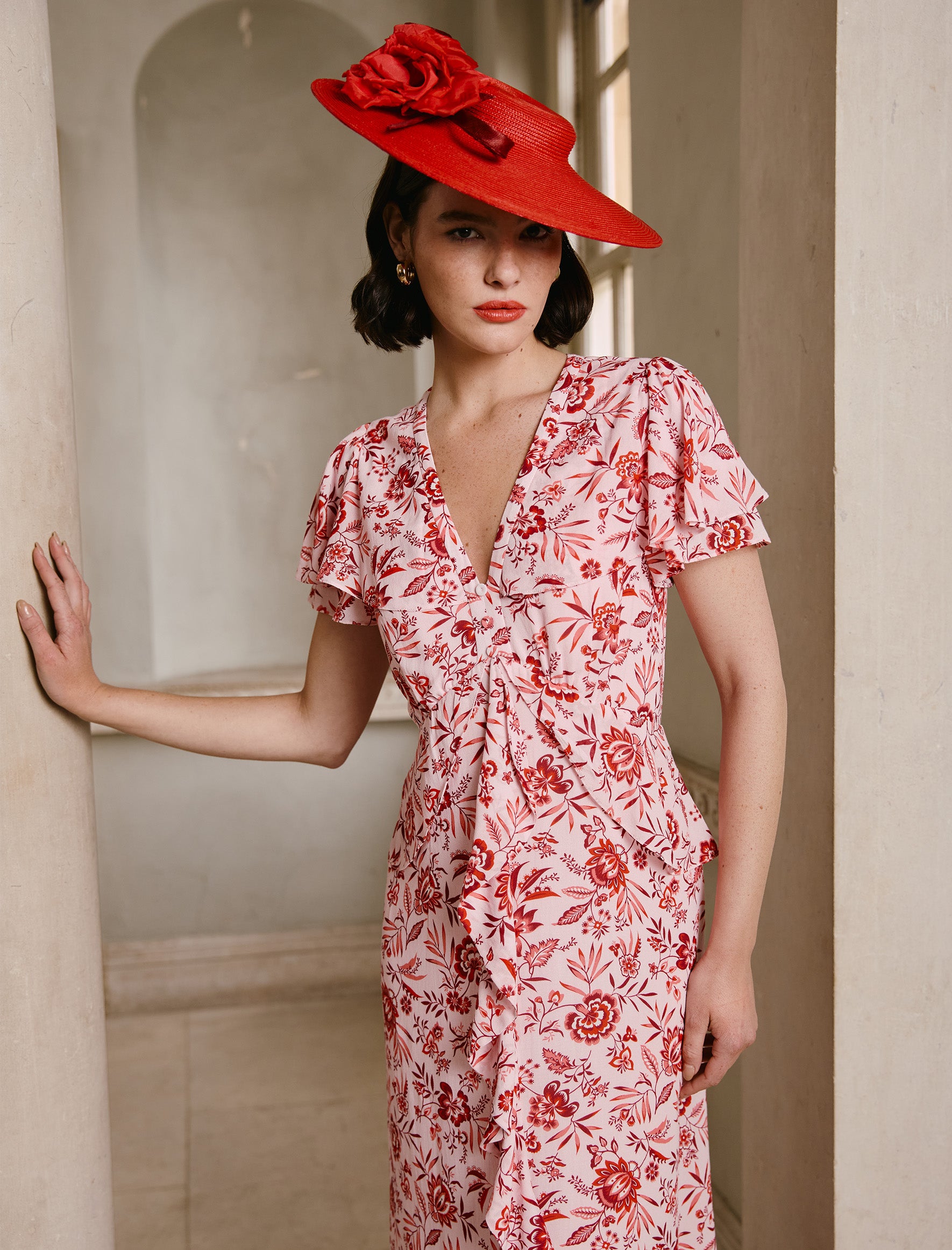 Vivienne Cotton Blend Maxi Dress - Pink Palm Floral Print - Image 2